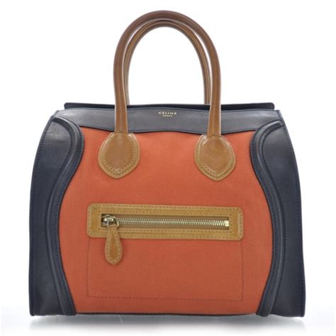 CELINE Leather and Linen Mini Luggage Tri